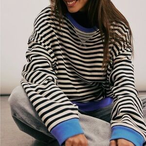 free people classic striped oversized crewneck